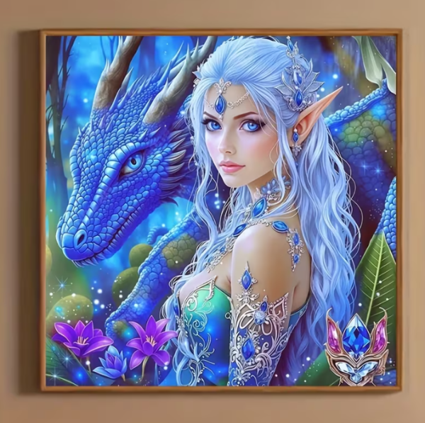 Diamond Painting Blauer Drachenfeder-Elfe